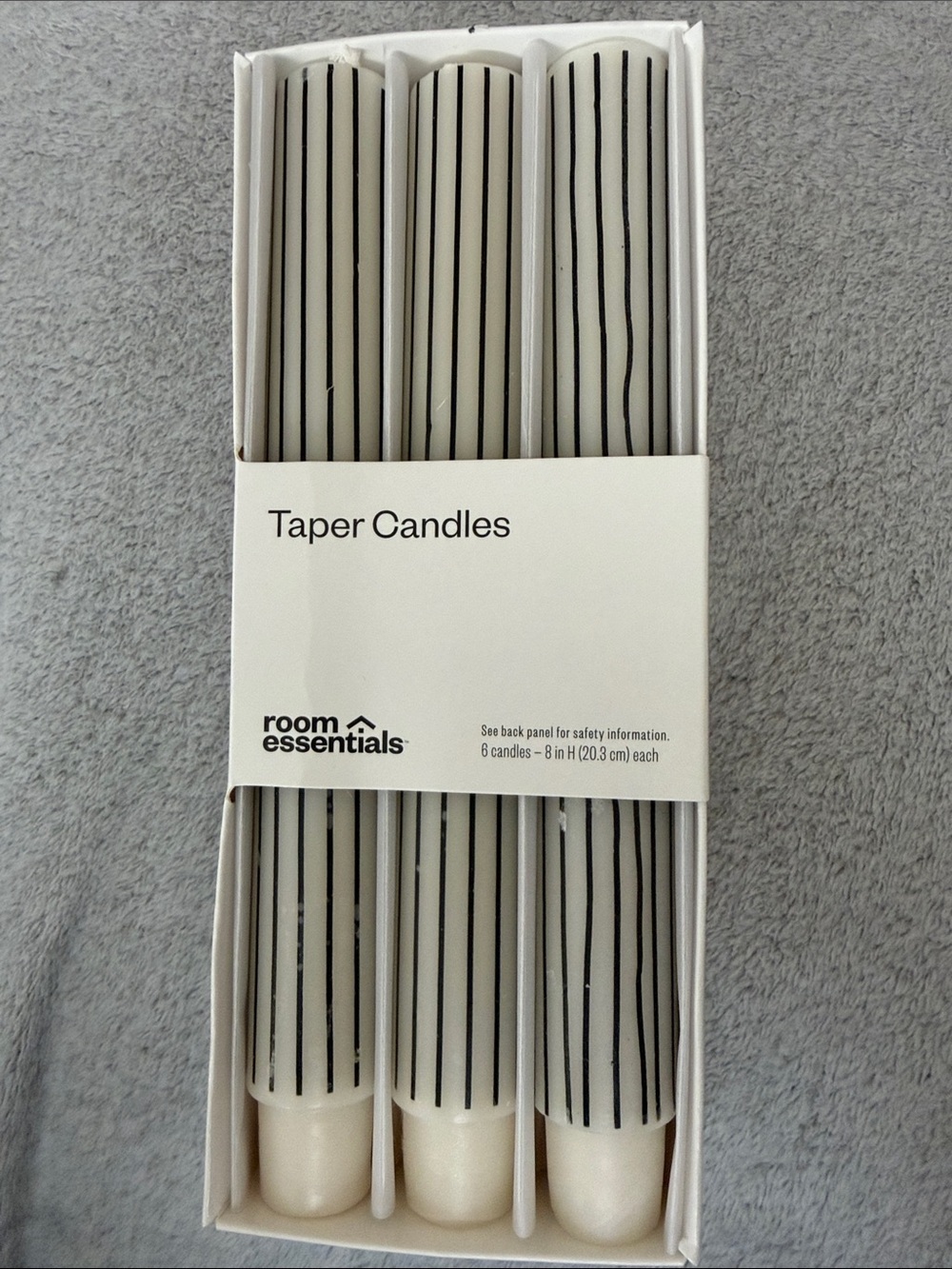 Room Essentials White Taper Candles with Black Stripes - Pack of 6